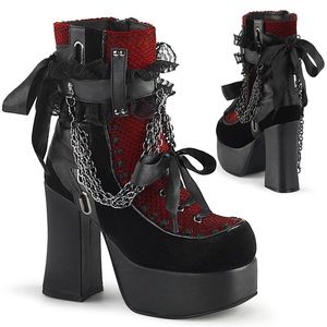 DEMONIA  CHARADE-110 Women's 4'' Heel Platform Red Black Lace-Up Ankle Boot